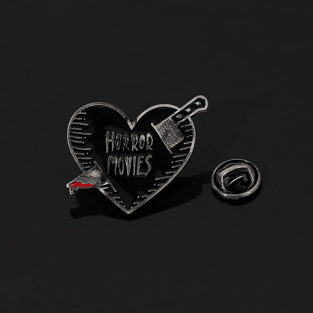 2021New Retro Category Like To Watch Horror Movies,Letter Heart-shaped With Blood Stained Kitchen Knife Brooch