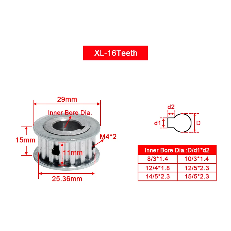 XL 16T Timing Pulley  Keyway Gear   Diameter 8/10/12/14/15mm Fit Belt Width 11mm Synchronous   Wheel