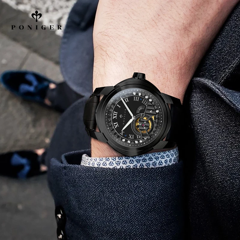 Reloj Automático PONIGER para hombre, relojes para hombre, relojes mecánicos de viento automático, reloj de pulsera resistente al agua hasta 50M, marca de lujo superior de zafiro