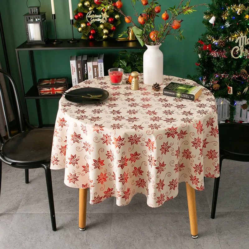 Christmas Round Tablecloth 2021 New Year Kitchen Dining Party Table Cover Wedding Birthday Table Covers Christmas Ornaments