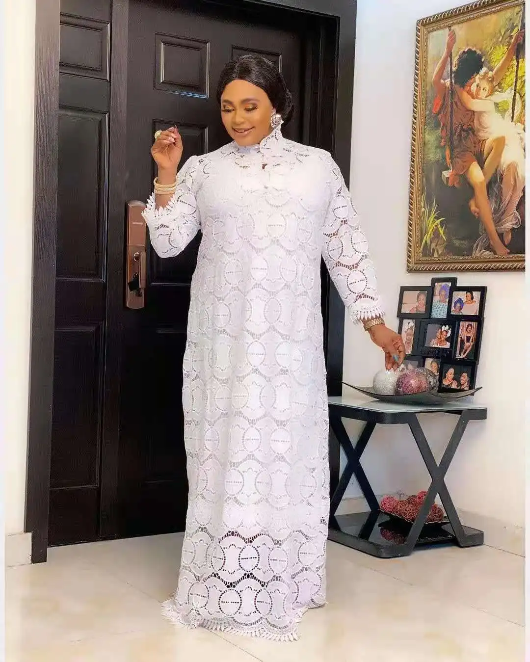 Lace White Plus Size Dresses for Women  Autumn African Women Long Sleeve Dress African Dresses Women African Clothes Maxi Dress