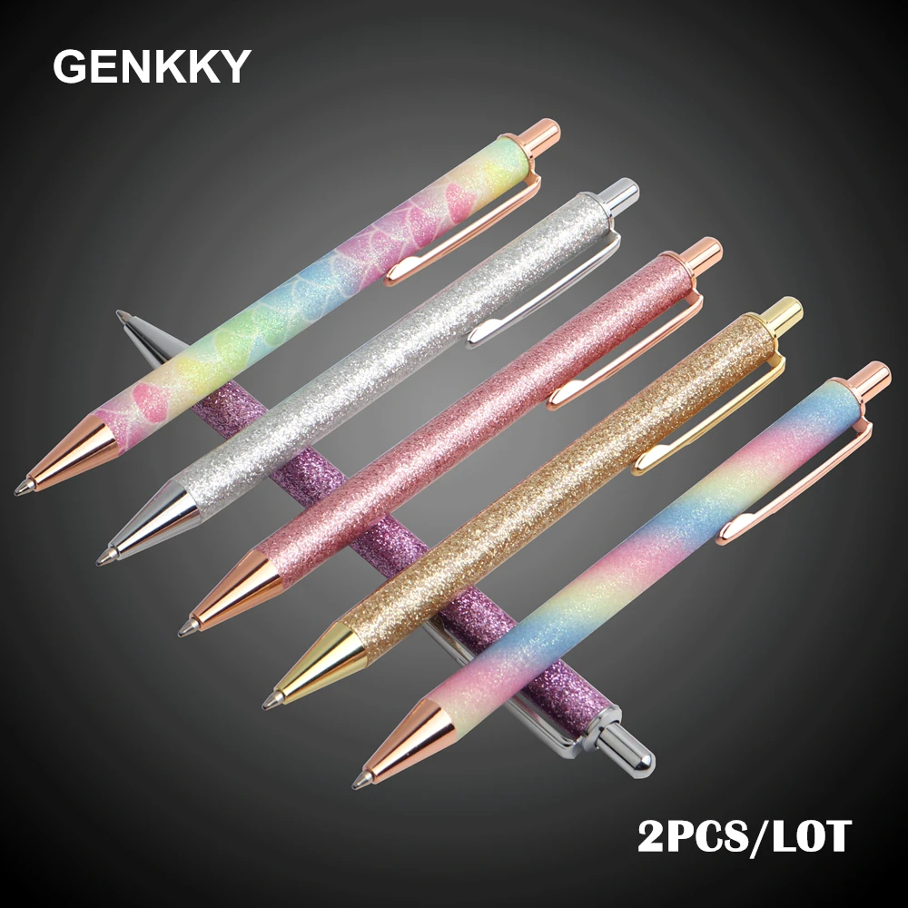 2PCS GENKKY Ballpoint Pen Metal Material Multicolor Press Style Ball Pens For School Office Stationery 6Color To Choose Gift Pen