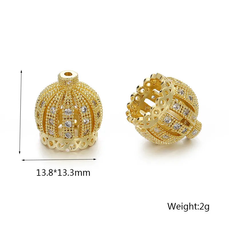 3Pcs/Lot Crown Cap Pendant Copper Brass Spacer Charms Beads Micro Pave CZ Zircon Beads Jewelry Bracelet Making DIY Findings