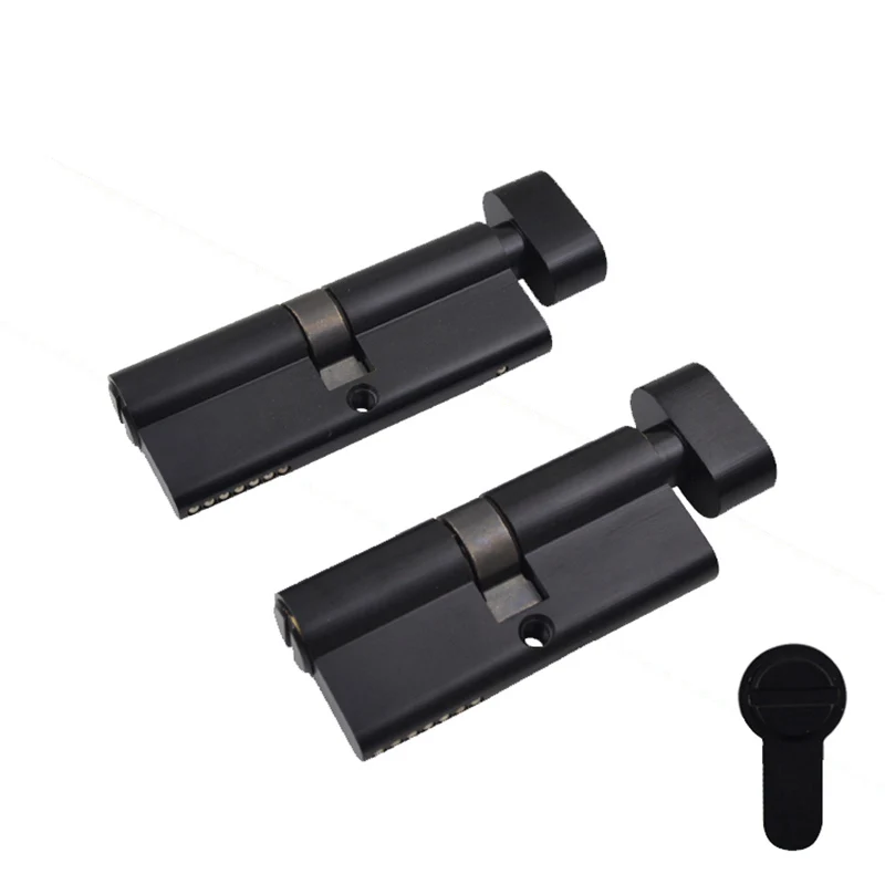 All Brass Black Cylinder Lock Door Toilet Bathroom Security 70 80mm BK Cylinder Lock Handle Customized Brass Keyless