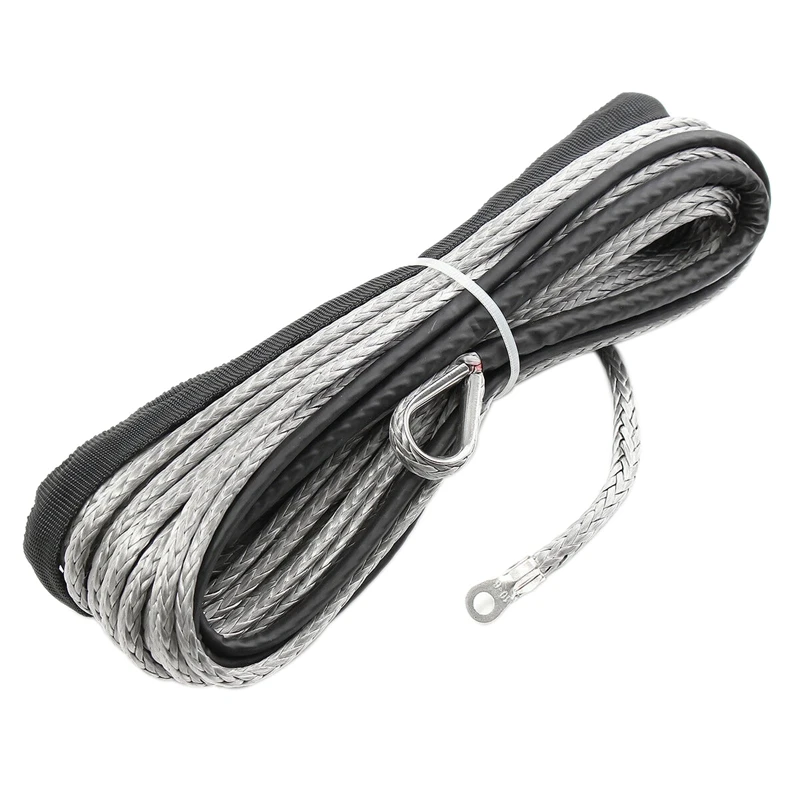 3/16 inch x 50 inch 7700LBs Synthetic Winch Line Cable Rope with Protecing Sleeve for ATV UTV (Grey)