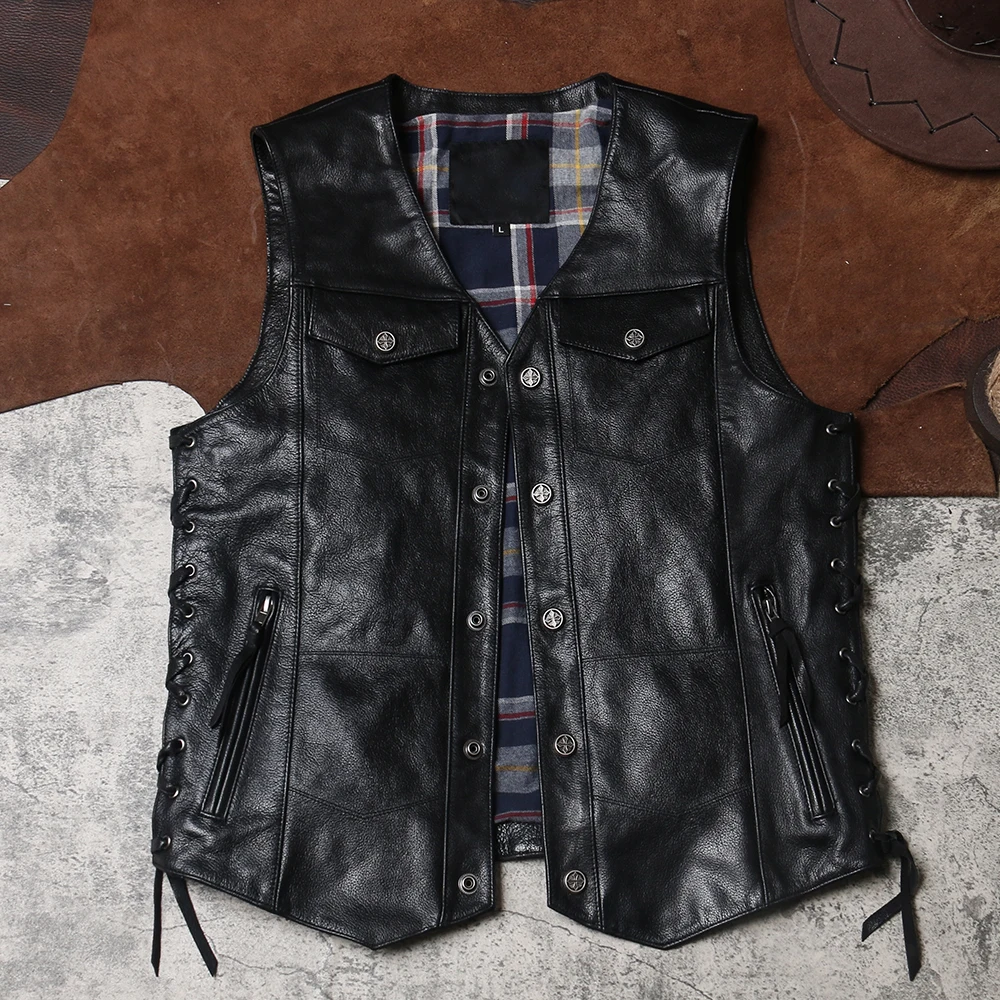 

DSV240 Rock Can Roll Read Description! Asian Size Super Quality Goat Leather Vintage Waistcoat Men's Sheep Stylish Vest