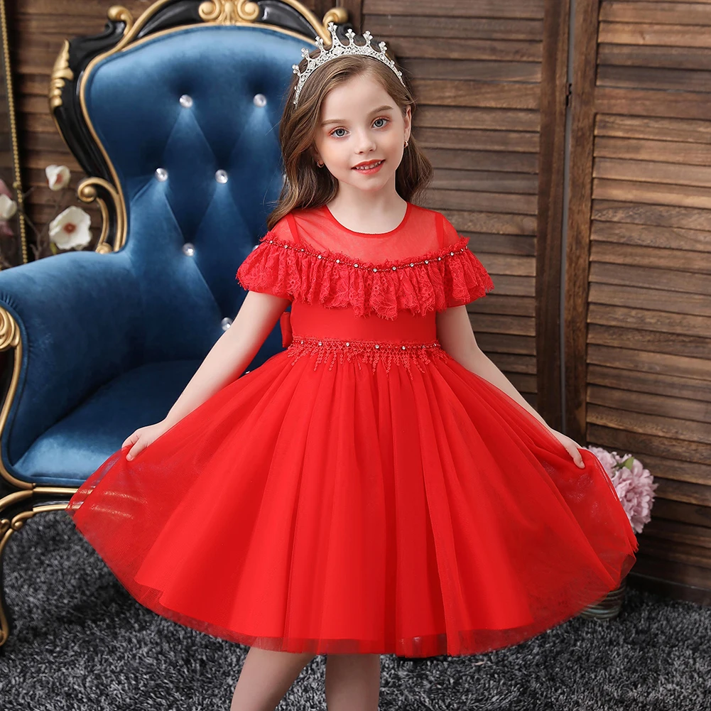 

Pink Baby Girl Cute Evening Cloth Child Tutu Noble Party Dress for 0-6 Years Summer Wear