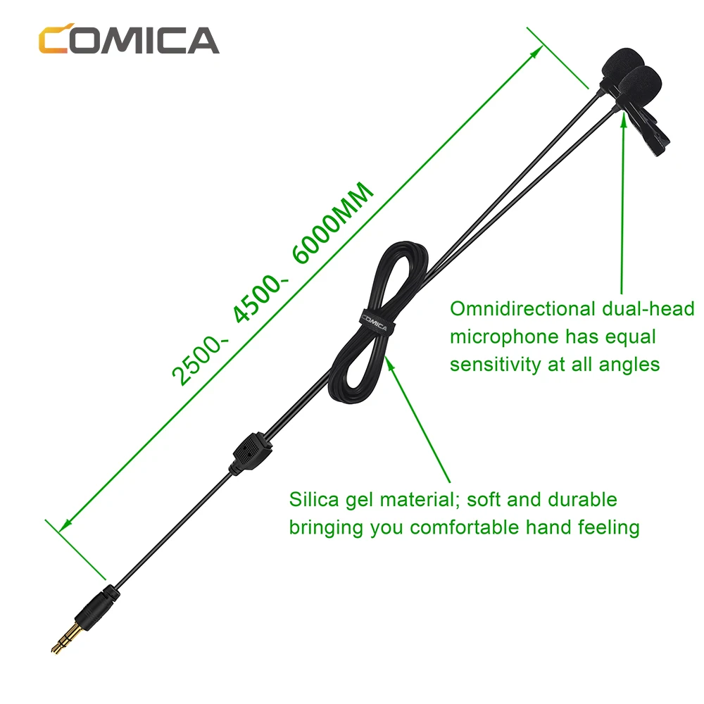 CoMica CVM D02 Lavalier Condenser Microphone 2.5m 4.5m 6.0m Mic for Sony Canon Nikon DSLR Camera Phone Gopro Studio