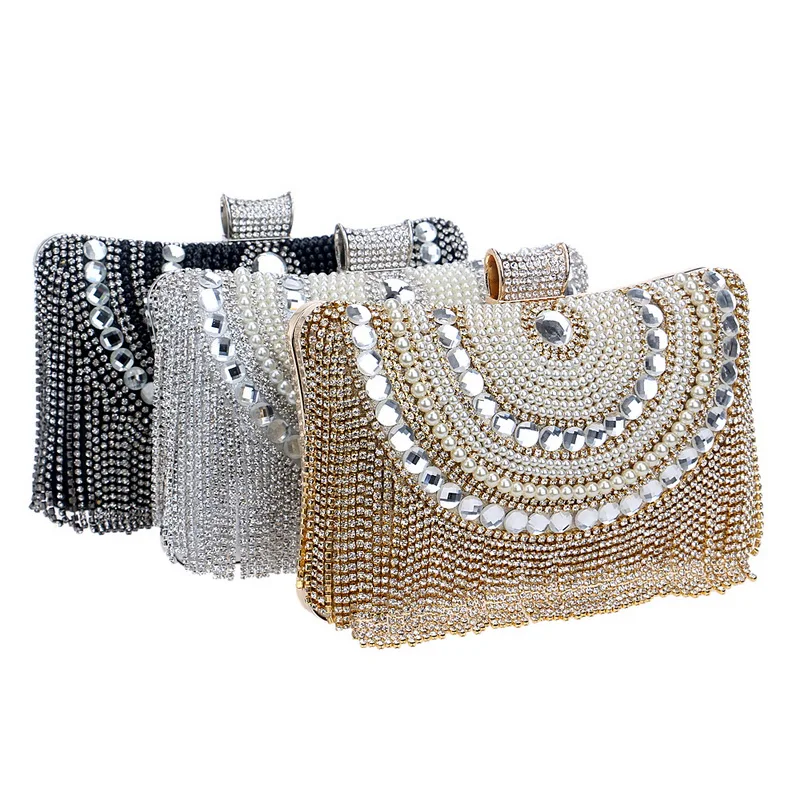 Tassel Women Clutch Bags Beaded Wedding Party Evening Bags Diamonds Pearl Luxury Handbags With Chain Shoulder Purse