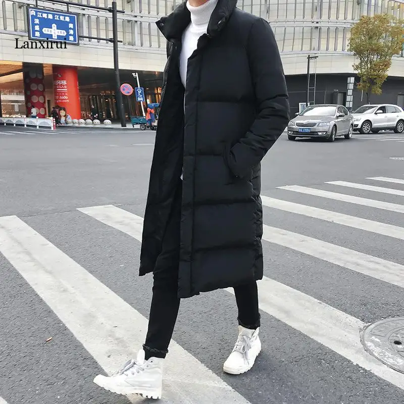 Fashion Mens Long Down Jacket Coat Luxury Brand Winter Solid Black Parkas Men  4XL Thick Warm Slim Fit Male Overcoat