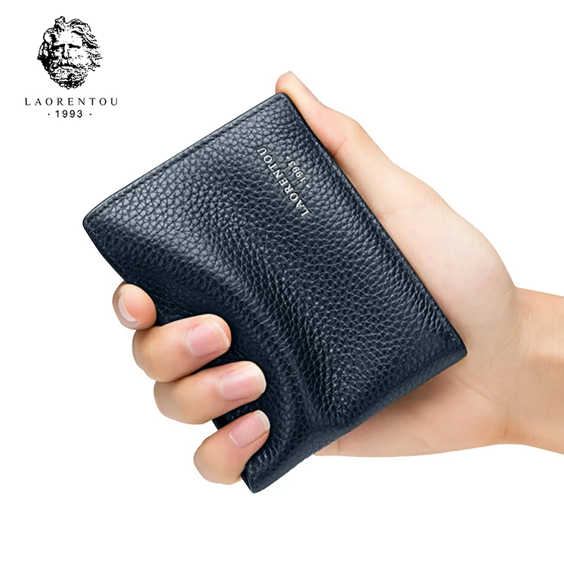 LAORENTOU Card Holder for Men Genuine Leather Male Wallets Driver's License Holder Vintage Cow Leather Purse Slim Wallet for Men