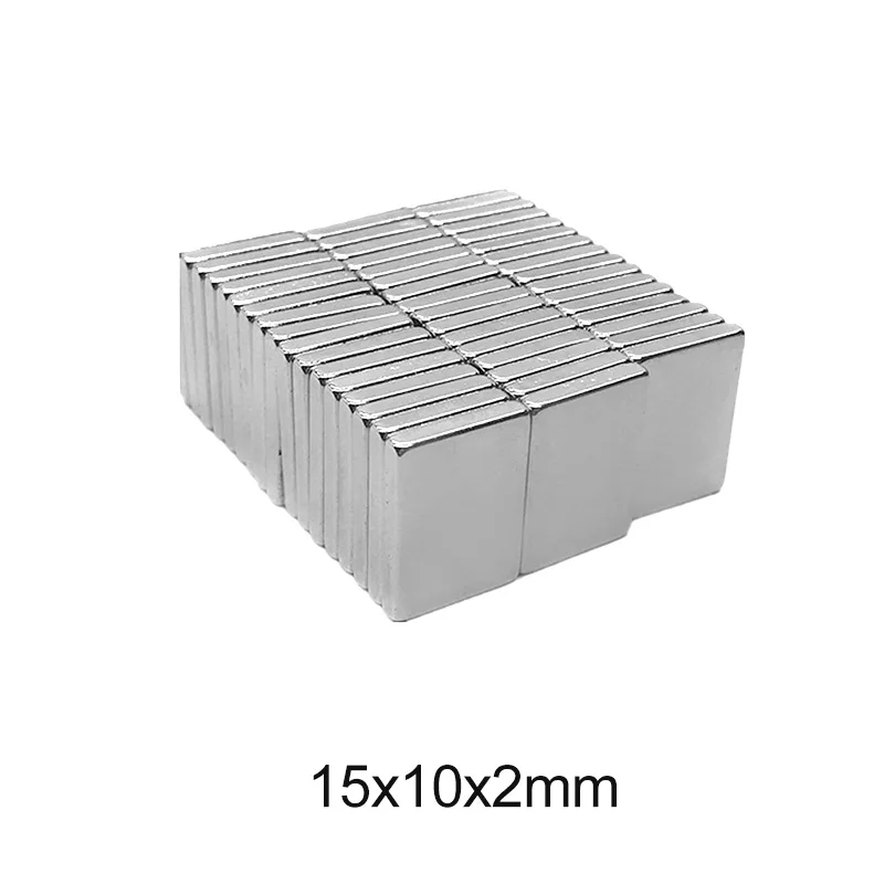 10/20/50/100/150/200PCS 15X10X2 mm Rectangular Rare Earth Neodymium Magnet N35 Block Strong Powerful Magnets 15x10x2mm 15*10*2