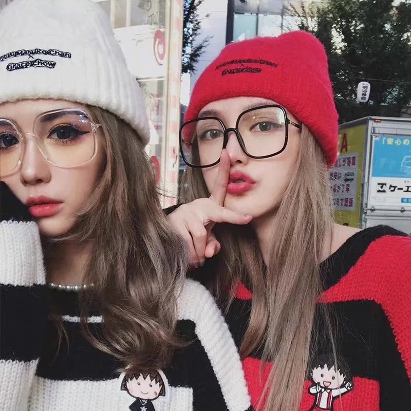 Korean Big Glasses Frame Women No Makeup Fashion Anti-blue Plain Glasses Men Contrasting Cute Decorative Computer Glasses