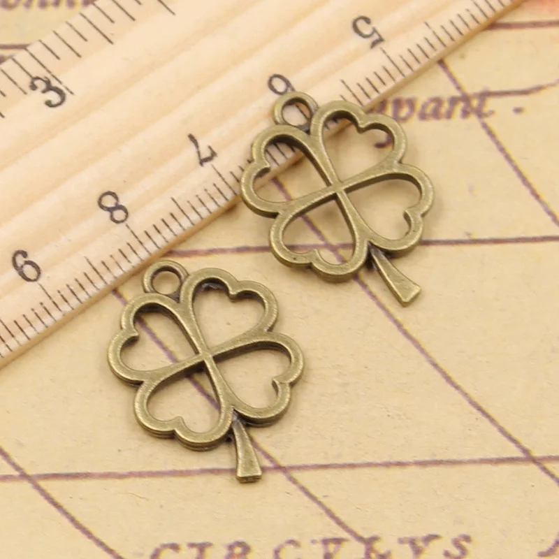 20pcs Charms Lucky Four Leaf Clover Irish 24x17mm Tibetan Bronze Silver Color Pendants Antique Jewelry Making DIY Handmade Craft