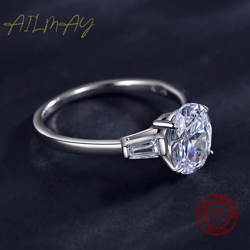Ailmay Fashion 925 Sterling Silver Luxury Sparkling Oval Clear Zircon Rings For Women Classic Luxury Wedding Accessories Jewelry