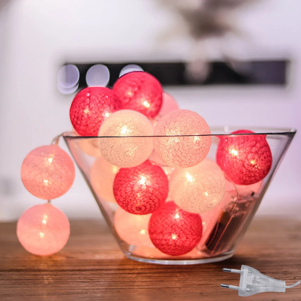 3M 20LED EU 220V Cotton Ball Light String Outdoor Garland Light Holiday Wedding Christmas Party Bedroom Fairy Lights Decor