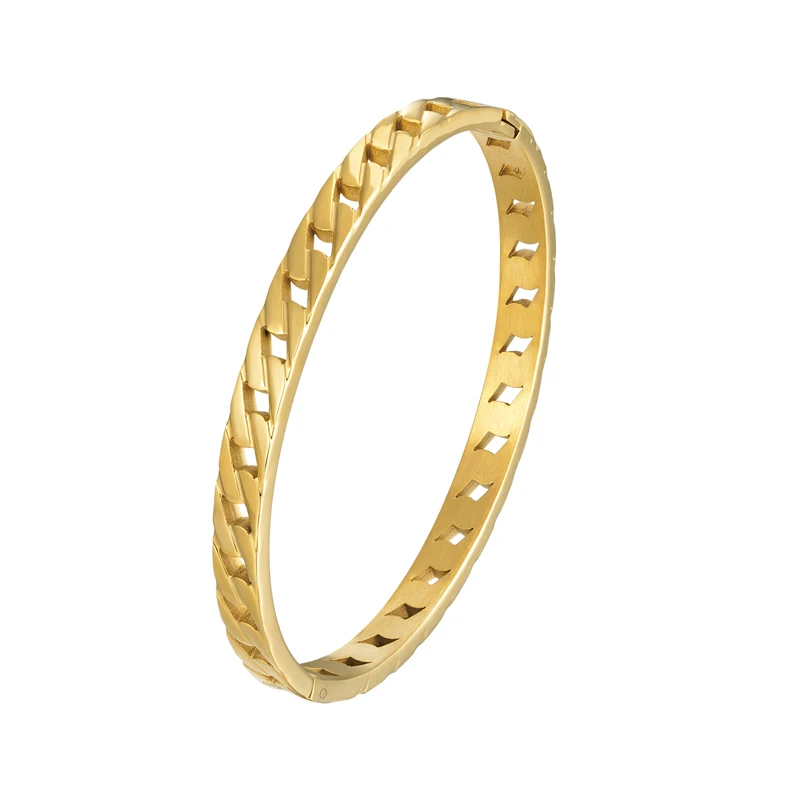 Classic Design Chain Shape Bangle For Women Beautiful Jewelry Stainless Steel High Quality Gold Color Bangle Bracelet Wholesale