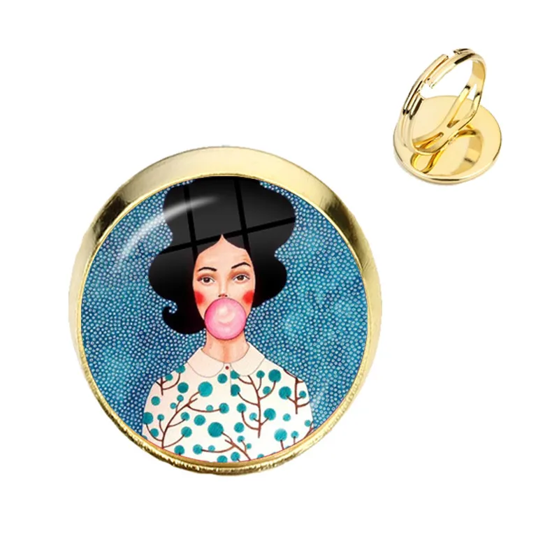 الموضة الجمال الفن زهرة الفتيات خاتم الزجاج كابوشون قبة قابل للتعديل خواتم للنساء هدايا مجوهرات رجالي