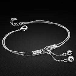 Trendy Jewelry 925 Sterling Silver Double Bell Anklets Barefoot Sandals Jewelry On Foot Ankle Bracelets For Women Girl Leg Chain