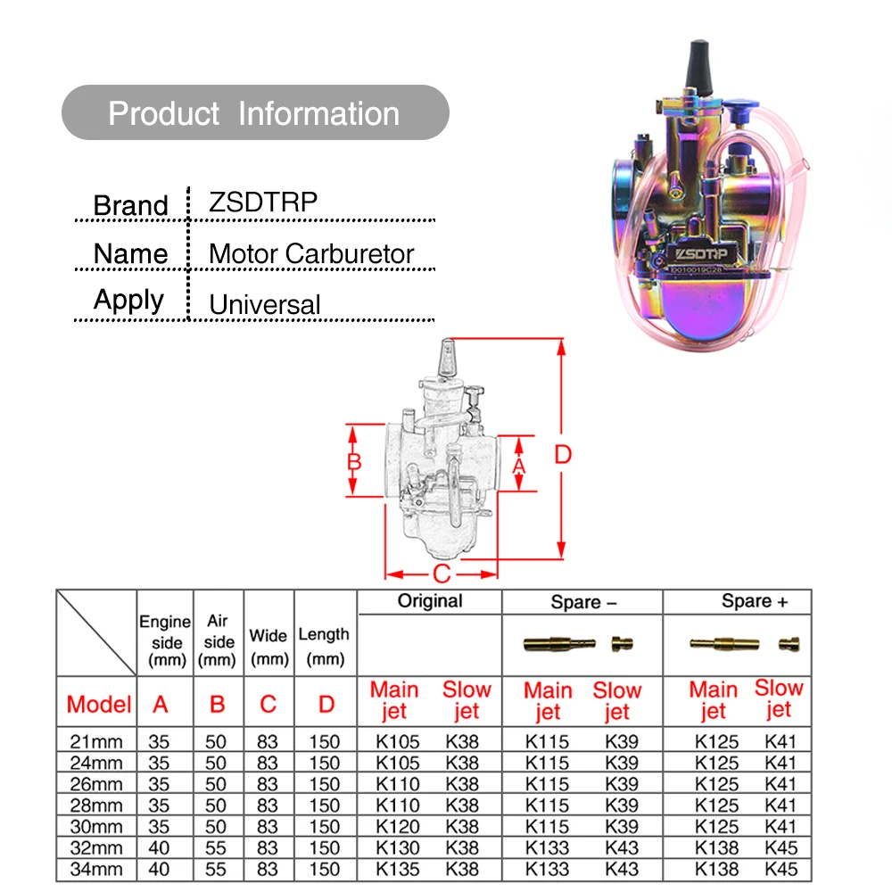 SCL Racing Motorcycle PWK 21 24 26 28 30 32 34mm Multicolor Carburetor Carburador With Power Jets For ATV Dirt Bike 4T Racing