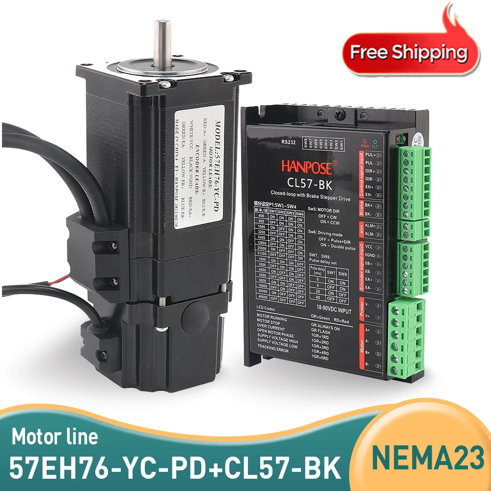 

nema23 Stepper Motor 57EH76-YC-PD motor CL57-BK driver Permanent magnet brake closed-loop stepper motor 4.0A 2.2N.m for 3D CNC