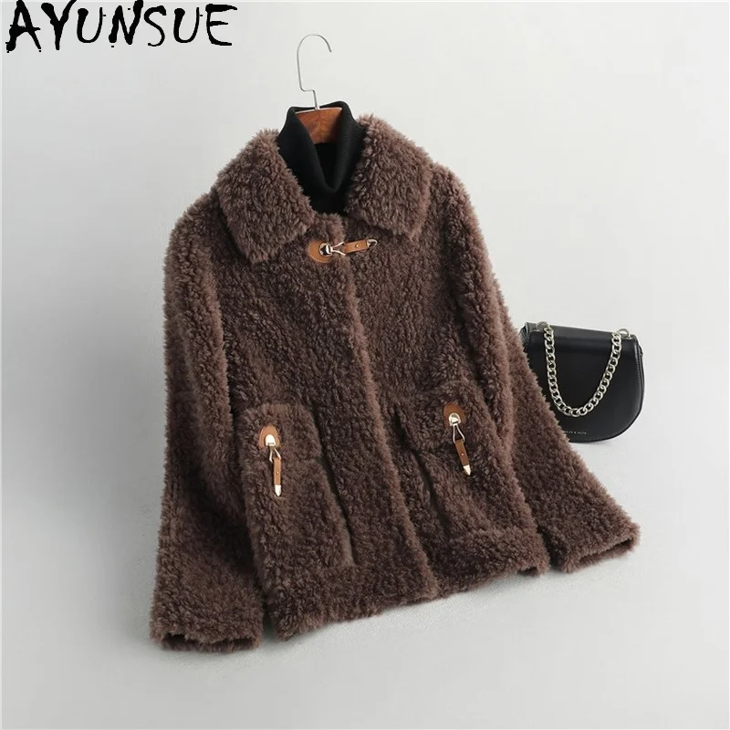 

AYUNSUE Women's Winter Jacket 2021 Short 100% Real Wool Jackets Female Autumn Casual Sheep Shearling Coat Casaco Feminino Gxy522