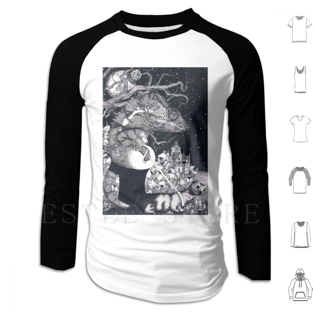 In The Land Of Camille Hoodies Long Sleeve Fodderstompf13 Landeloos Ermine Chameleon Realisticdrawing Tree Castle