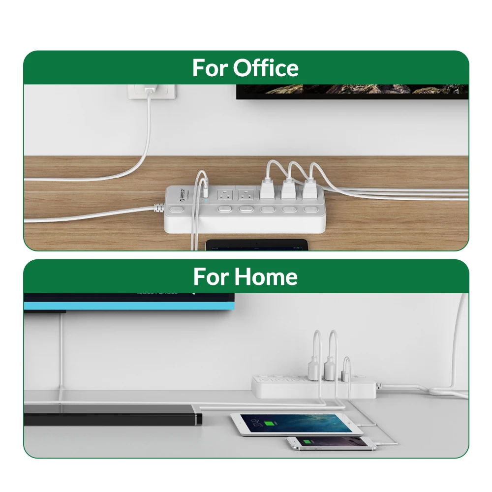 ORICO 5AC Outlets Power Strip US Plug 2 USB 5V/2.1A with Sub-control Switch Extension Corde Electrical Multiple Socket