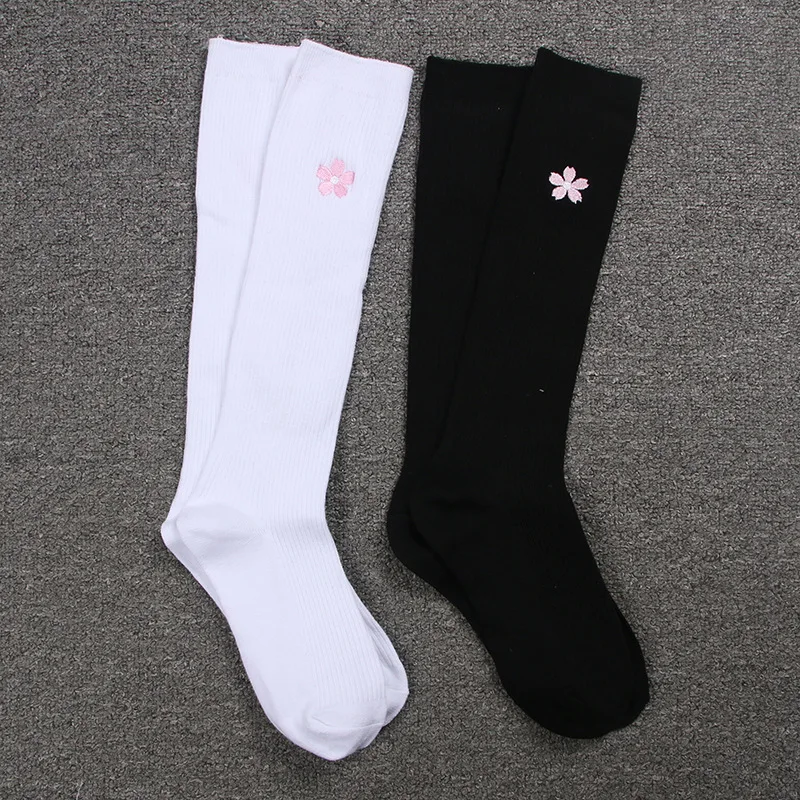 Stockings Cotton Girls Pure Cherry Blossoms Printing Embroidery Long Knee High JK Uniforms Socks Sports Long Socks For Girls