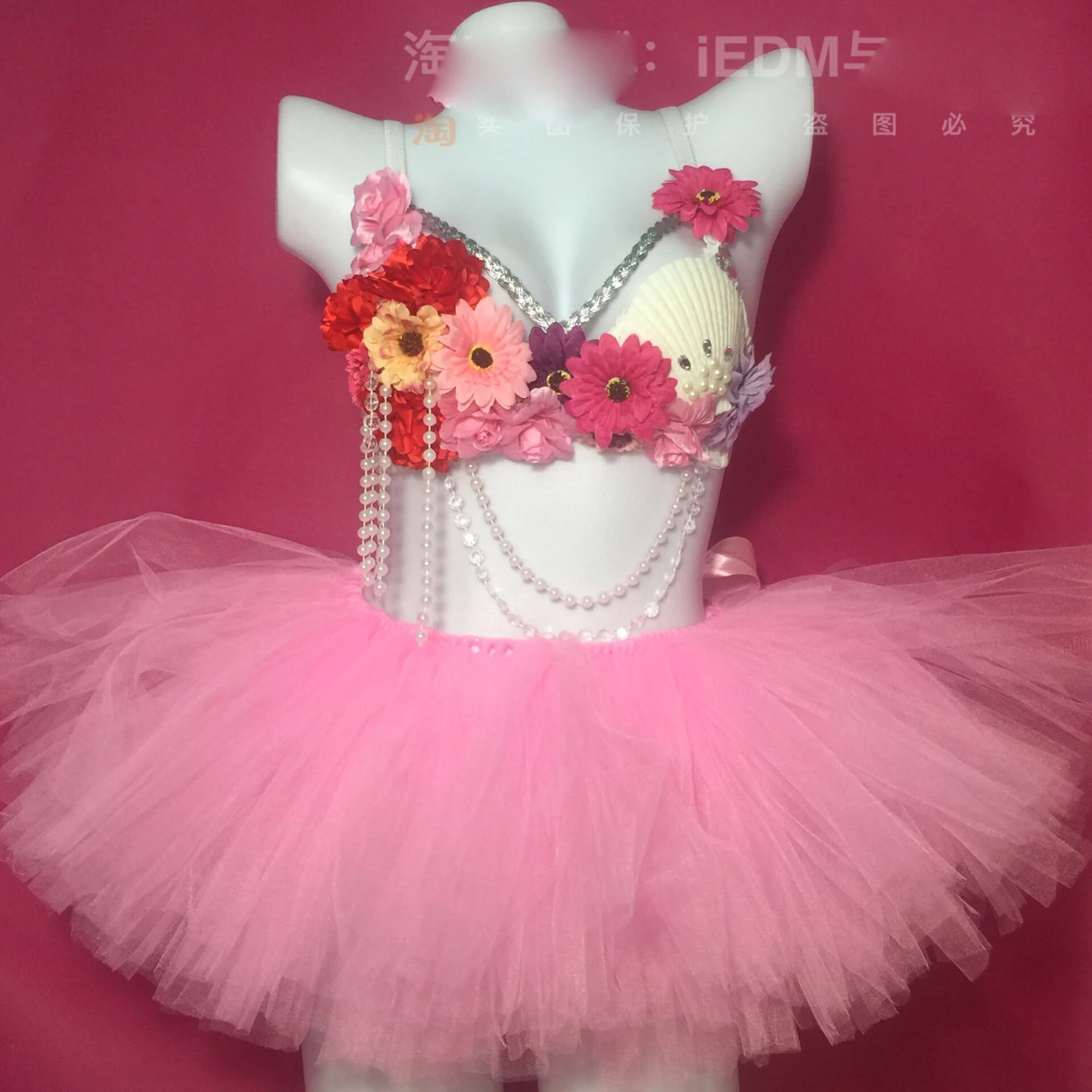 Led jump di rave bra tutu shell flower suit costume Sexy edm luminous bra luminous skirt