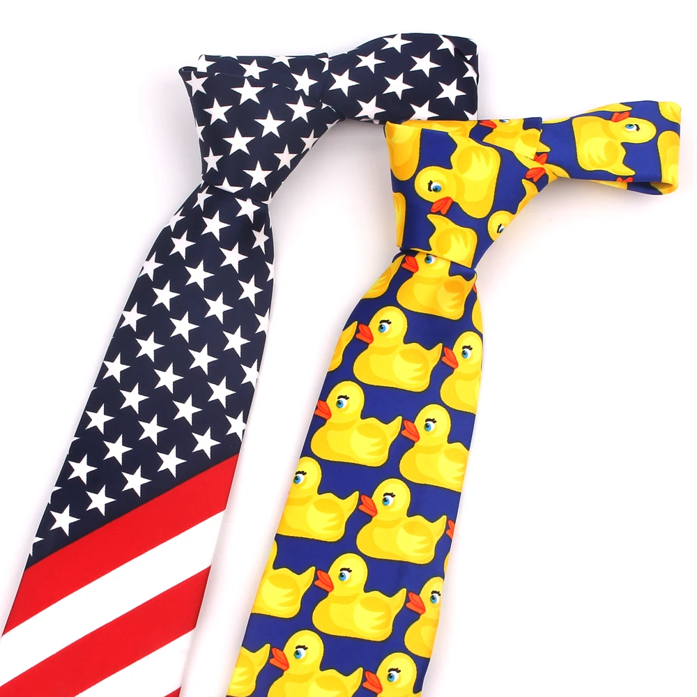 New Cartoon Ties For Men Wome Flag Printed Tie Casaual Mens Ties Funny Tie Fashion Skinny Necktie For Wedding Party