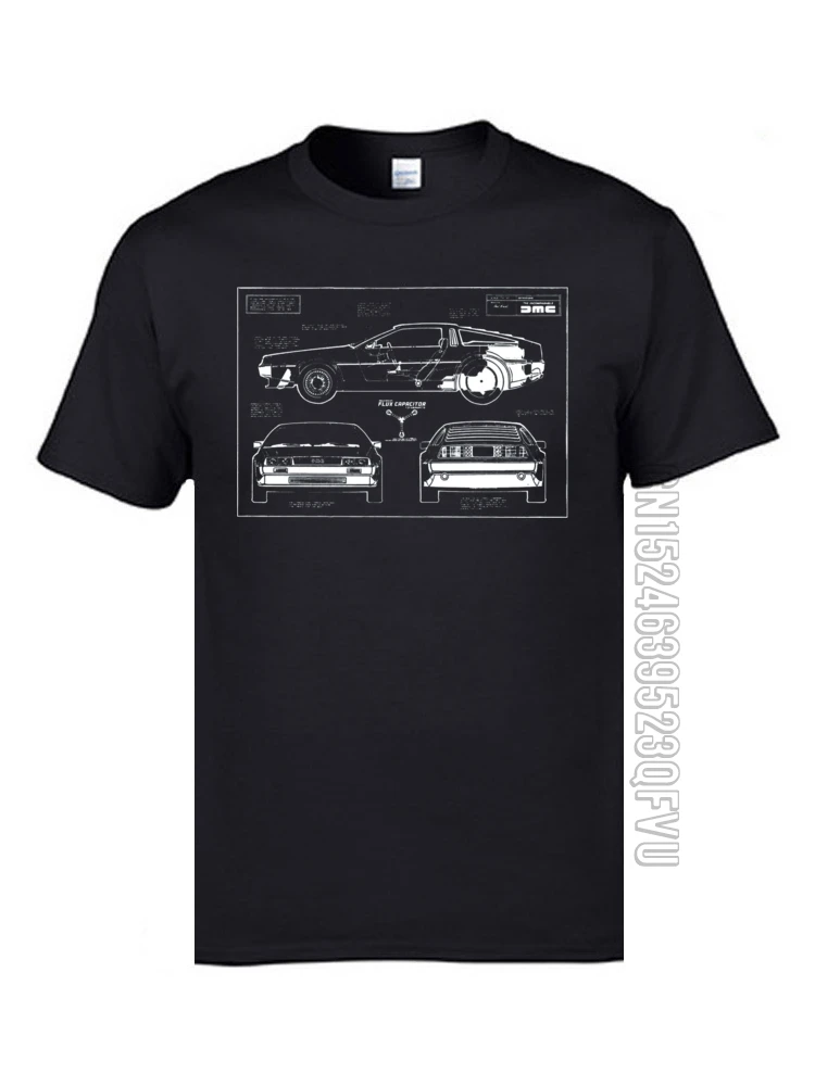 Delorean Car T Shirt Back To The Future Time Machine Auto Cars Funny T-Shirts Men Fashion Print 3D Black Tops & Tees Cotton