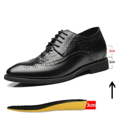 Height Increasing Men Brogue Shoes 6CM Heel Men's Business Casual Shoes 8 CM Heighten Lifted Oxford