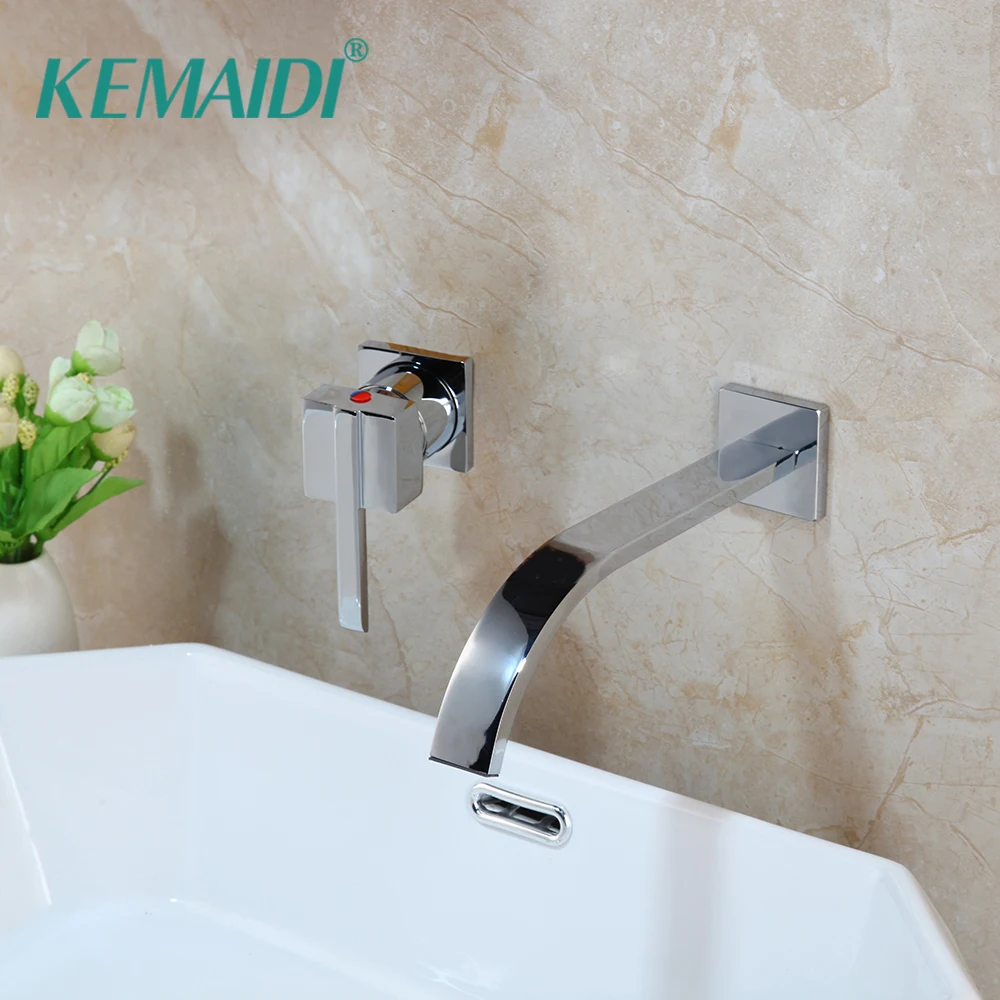 

KEMAIDI Bathroom Basin Faucet Waterfall Spout Wall Mounted Single Handle Hot Cold Mixer Tap Chrome Finished 2 pcs