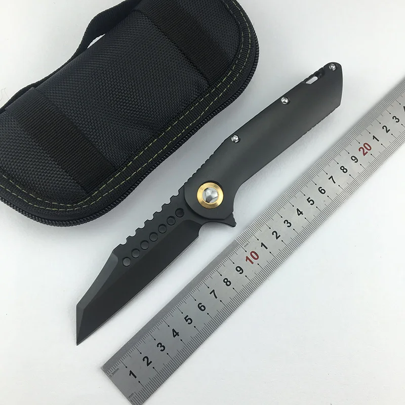 LEMIFSHE Customized MT War Dog Ball Bearing Titanium Alloy Handle D2 Blade Outdoor Camping Survival EDC Tool Folding Knife