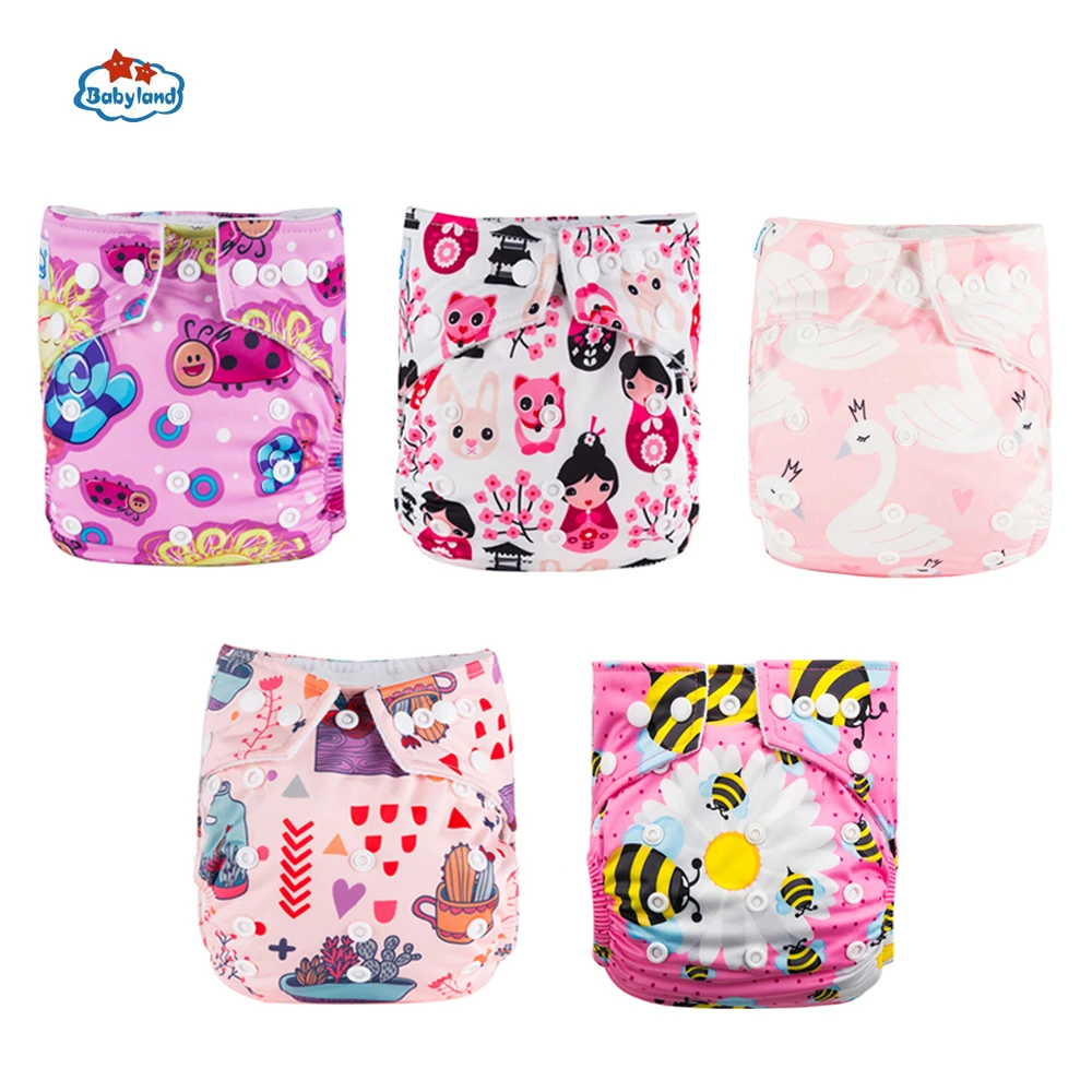 Babyland – couche-culotte en tissu imprimé pour bébé de 0 à 2 ans, 3 à 15KG, couche de jour et de nuit, pour fille et garçon, ensemble de 5 pièces, nouvelle collection 2022