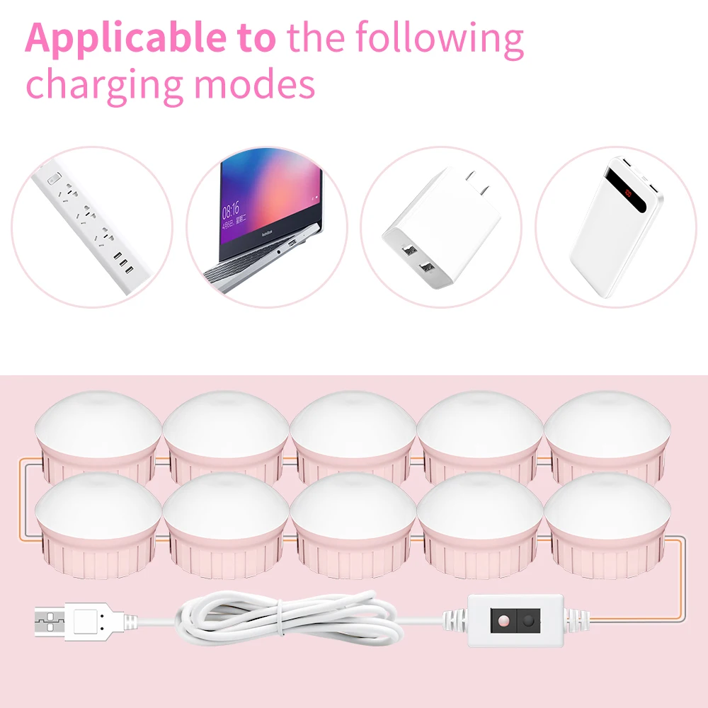 5V Makeup Mirror Light Bulb LED Cosmetic Lamp USB Hollywood Vanity Fill Light Smart Sensor Bulb Dressing Table Lighting For Home