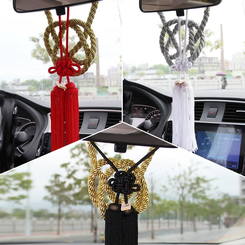 Car Rearview Mirror Pendant Chinese Knot Pendant Gold And Silver Rope Chrysanthemum Knot Meaning Safety And Good Luck