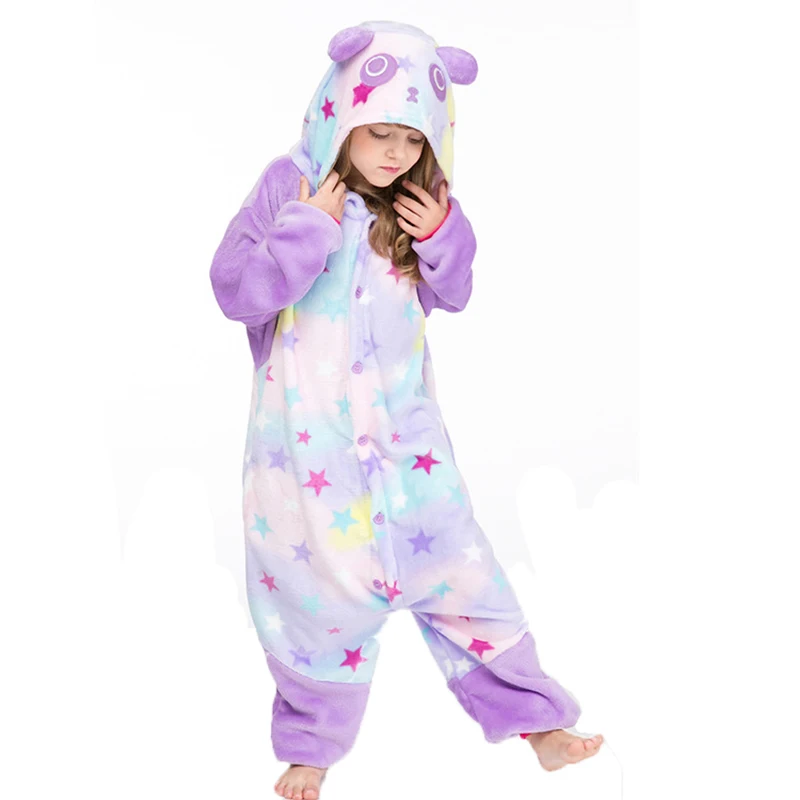 PXJYHCL Colorful Panda Kigurumi Onesie Kids Pajamas Children Animal Cartoon Sleepers Costume Winter Boy Girl Licorne Jumspuit