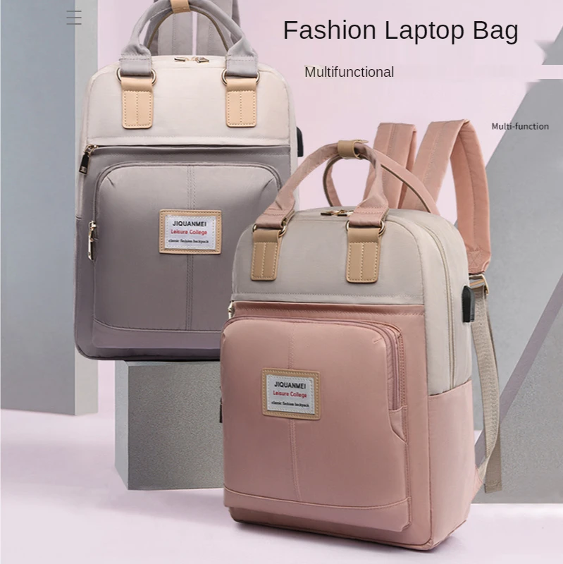 Large Capacity Laptop Bag 13.3 14 15.6 inch Fashion Women Backpack Canvas Rucksack Vintage Travel Bags with USB Charging Port