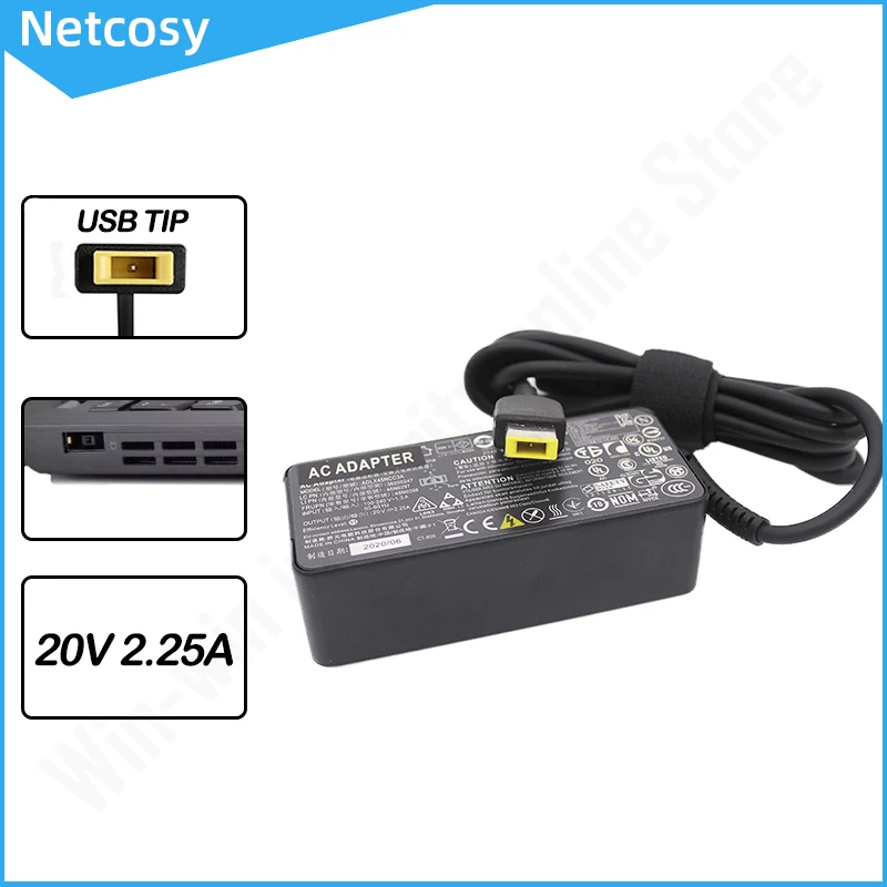 USB Tip 20V 2.25A 45W AC Adapter Laptop Charger For Lenovo ADLX45NLC3A ADLX45NCC3A ADLX45NDC3A ADLX45NCC2A ADLX45NLC2A 0B47030