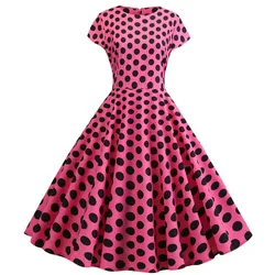 Short Sleeve Polka Dot Summer Dress Women White Elegant A-line Midi Party Dress Vestidos 50s 60s Rockabilly Vintage Dress