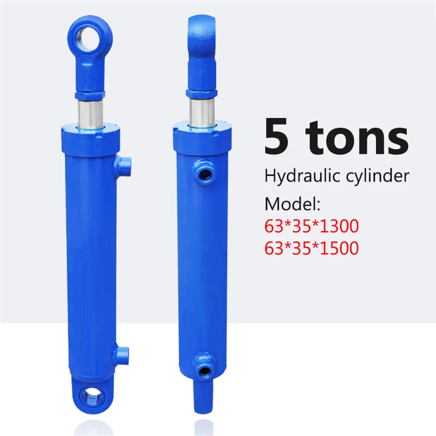 63*35*1300mm/1500mm Hydraulic Oil Cylinder Heavy Duty Two-way Lifting Solid Electroplating Earring Cylinder 5 Tons Hydraulic Ram