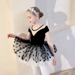 Ballet Dress Kids Gymnastics Dance Leotard + Dot Tutu Skirts Black Pink Leotard Dancewear Professional Ballerina Show Costume