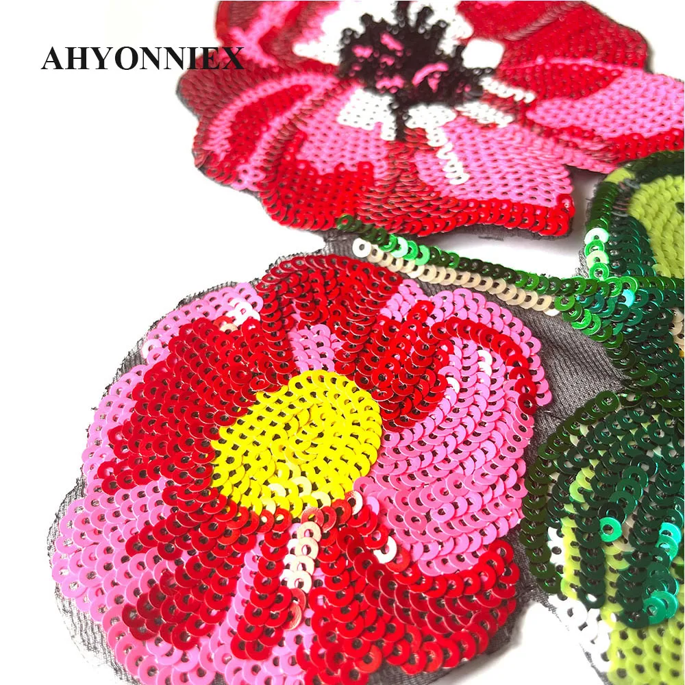 1Pc Big Flower Patches Sew On Sequined Patch Floral Applique DIY Sewing Fabric Repair Clothes Patches Stickers