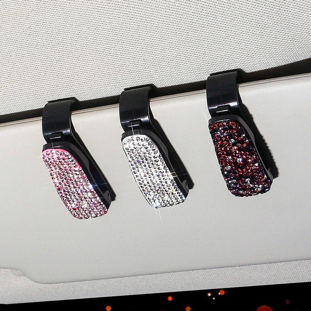 

New Bling Car Glasses Case Sun Visor Glasses Glasses Holder Ticket Document Pink Auto Clip Handmade Products Car Accessories