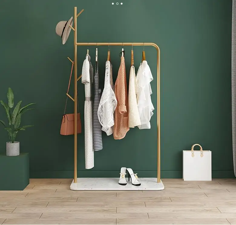 

Marble iron clothes rack floor simple clothes bedroom home storage simple modern clothes rack