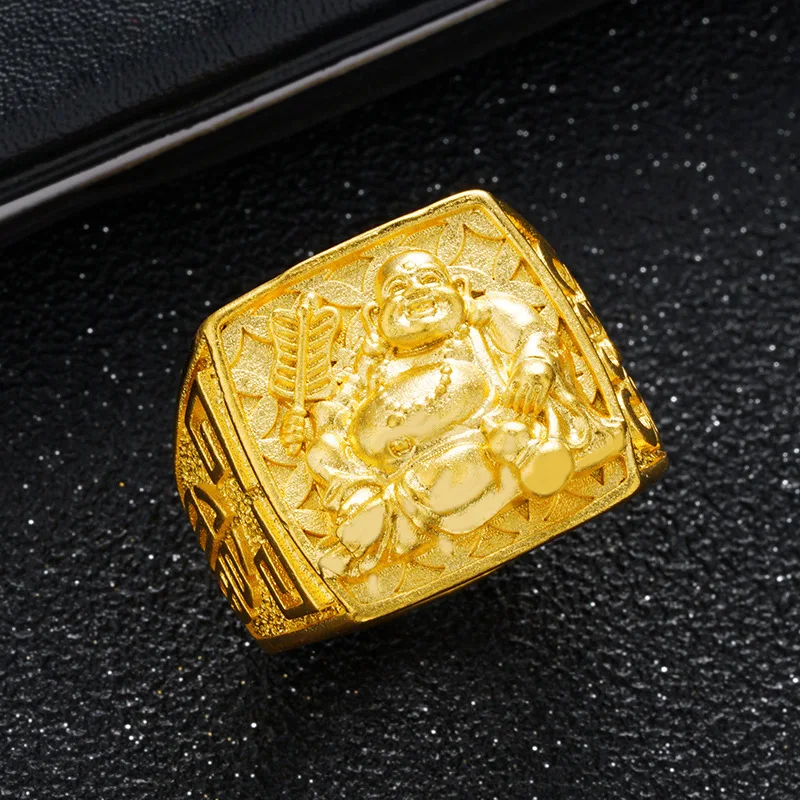 QEENKISS Vintage Gold Maitreya Buddha Adjustable Ring For Men Wholesale Wedding Party Birthday Groom Father Boyfriend Gift RG596