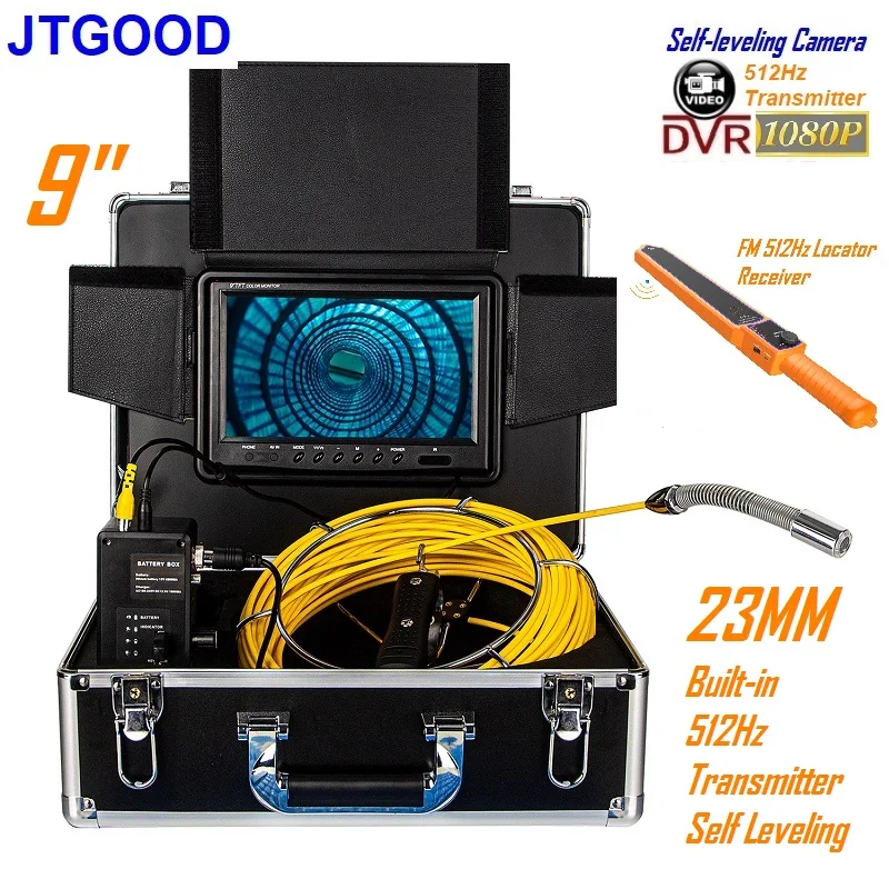 

9 Inches 512Hz Transmitter Sewer Camera DVR WiFi 23MM HD1080P and 512Hz Locator Receiver Drain Sewer Pipe Inspection Camera