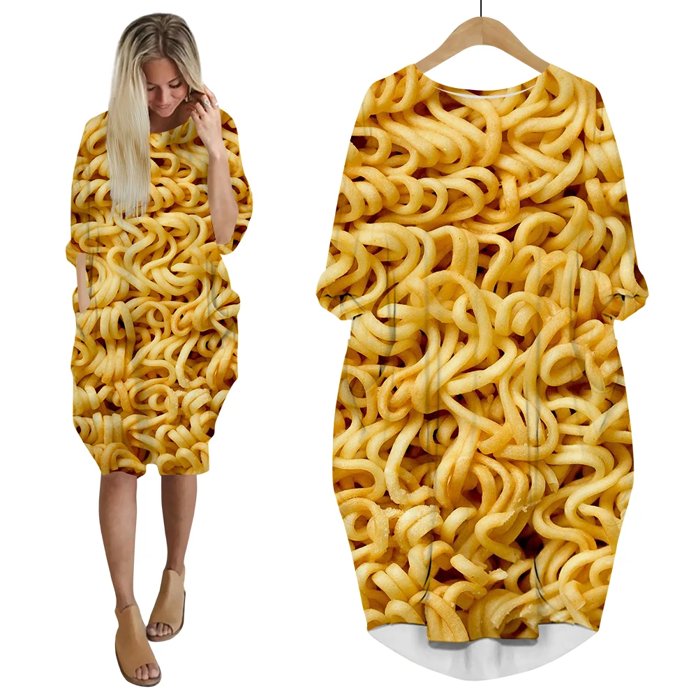 CLOOCL Popular Gourmet Sausage Dress 3D Print Fashion Funny Dress with Pockets Harajuku Women Party Clothing Long-sleeve Dress